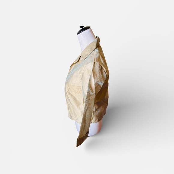 Silk Box Sz 6 Metallic Iridescent Gold Embroidered Women's Cropped Blazer Jacket - Picture 5 of 12